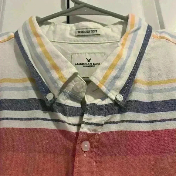 American Eagle Men’s Seriously Soft Striped Button up shirt size XL 100% Cotton - Picture 6 of 9